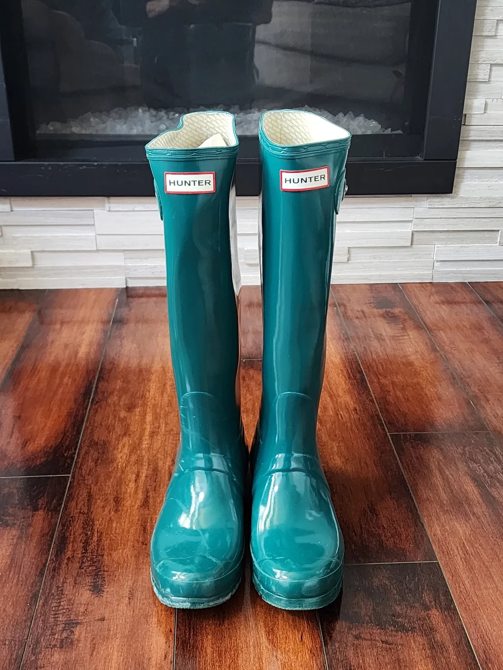 Hunter Original Tall Gloss Rain Boots Teal Green Women's US 8 / EU 39 Waterproof
